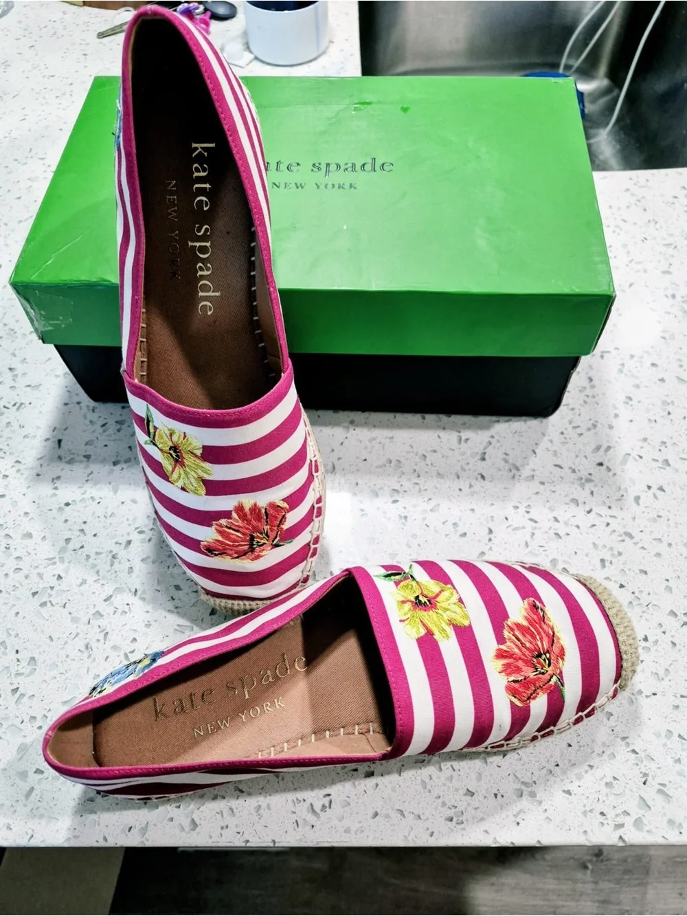 kate spade New York Pink Striped Floral Espadrilles size 9